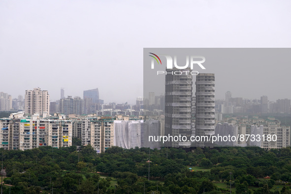 A view of Supertech Twin Towers ahead of its controlled demolition by explosion after the Supreme Court found them in violation of building...