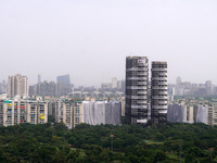 A view of Supertech Twin Towers ahead of its controlled demolition by explosion after the Supreme Court found them in violation of building...