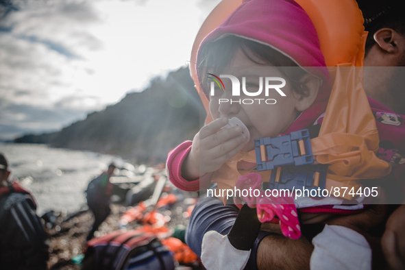 A child crying, in Lesbos, Greece, on September 29, 2015. More than 700,000 refugees and migrants have reached Europe's Mediterranean shores...