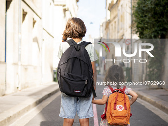 Students back to school in Bordeaux, France, on September 1, 2022. (