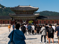 High school students enter Gyeongbokgung Palace for a school trip on September 1st, 2022 in Seoul, South Korea. The government will suspend...