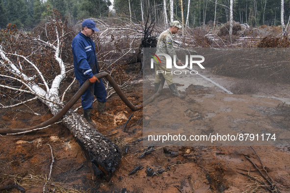 Rescuers are extinguishing Peat soil fires near the village of Sosnivka in the Kyiv Region, Ukraine September 6, 2022 