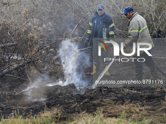 Rescuers are extinguishing Peat soil fires near the village of Sosnivka in the Kyiv Region, Ukraine September 6, 2022 (