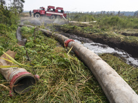 A fire truck during extinguishing Peat soil fires near the village of Sosnivka in the Kyiv Region, Ukraie September 6, 2022 (