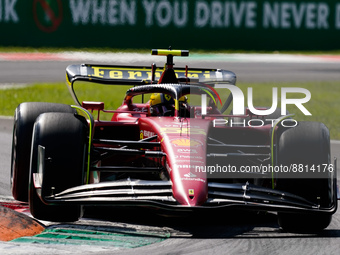 Carlos Sainz Jr. of Spain driving the (55) Scuderia Ferrari F1-75 Ferrari 066/7 during the Formula 1 Pirelli Gran Premio d'Italia 2022 on Se...