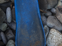 Part of a rubber flipflop found near Eftalou on the island of Lesbos.  Shoes found on the beaches and around the Greek island where thousand...