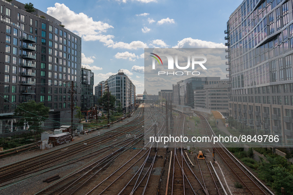 The U.S. Capitol is seen beyond commuter and freight railway tracks in Washington, D.C. on September 14, 2022 as a potential nationwide labo...