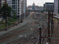 The U.S. Capitol is seen beyond commuter and freight railway tracks in Washington, D.C. on September 14, 2022 as a potential nationwide labo...