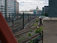 The U.S. Capitol is seen beyond commuter and freight railway tracks in Washington, D.C. on September 14, 2022 as a potential nationwide labo...