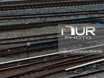 Commuter and freight railway tracks are seen in Washington, D.C. on September 14, 2022 as a potential nationwide labor strike looms. (