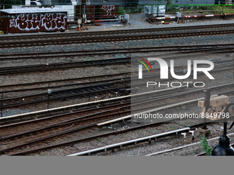 Commuter and freight railway tracks are seen in Washington, D.C. on September 14, 2022 as a potential nationwide labor strike looms. (