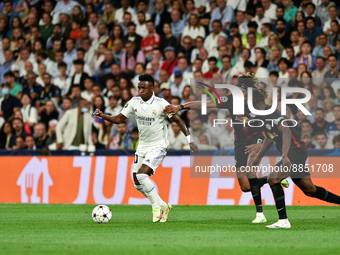 Vinicius Junior during UEFA Champions League match between Real Madrid and RB Leipzig at Estadio Santiago Bernabeu on September 14, 2022 in...
