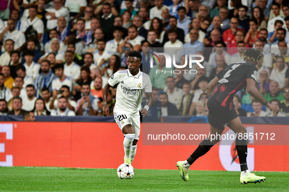 Vinicius Junior during UEFA Champions League match between Real Madrid and RB Leipzig at Estadio Santiago Bernabeu on September 14, 2022 in...