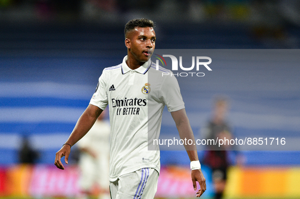 Rodrygo during UEFA Champions League match between Real Madrid and RB Leipzig at Estadio Santiago Bernabeu on September 14, 2022 in Madrid,...