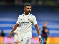 Rodrygo during UEFA Champions League match between Real Madrid and RB Leipzig at Estadio Santiago Bernabeu on September 14, 2022 in Madrid,...