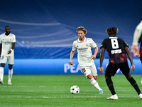 Luka Modric and Amadou Haidara during UEFA Champions League match between Real Madrid and RB Leipzig at Estadio Santiago Bernabeu on Septemb...