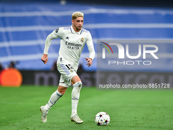 Federico Valverde during UEFA Champions League match between Real Madrid and RB Leipzig at Estadio Santiago Bernabeu on September 14, 2022 i...