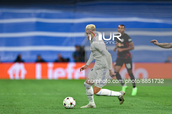 Federico Valverde during UEFA Champions League match between Real Madrid and RB Leipzig at Estadio Santiago Bernabeu on September 14, 2022 i...