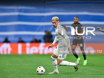 Federico Valverde during UEFA Champions League match between Real Madrid and RB Leipzig at Estadio Santiago Bernabeu on September 14, 2022 i...