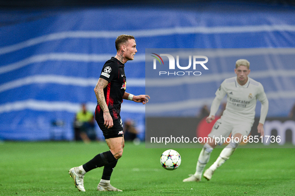 David Raum and Federico Valverde during UEFA Champions League match between Real Madrid and RB Leipzig at Estadio Santiago Bernabeu on Septe...