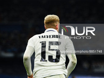 Federico Valverde during UEFA Champions League match between Real Madrid and RB Leipzig at Estadio Santiago Bernabeu on September 14, 2022 i...