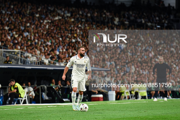 Daniel Carvajal during UEFA Champions League match between Real Madrid and RB Leipzig at Estadio Santiago Bernabeu on September 14, 2022 in...