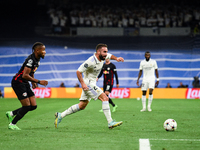 Daniel Carvajal and Christopher Nkunku during UEFA Champions League match between Real Madrid and RB Leipzig at Estadio Santiago Bernabeu on...