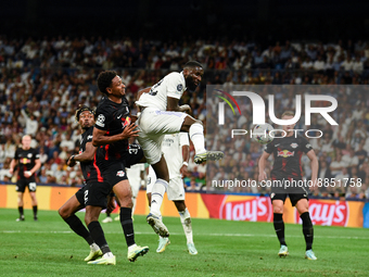 Antonio Rudiger during UEFA Champions League match between Real Madrid and RB Leipzig at Estadio Santiago Bernabeu on September 14, 2022 in...