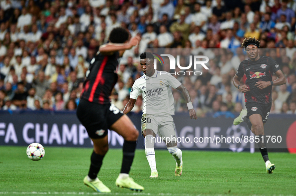 Vinicius Junior during UEFA Champions League match between Real Madrid and RB Leipzig at Estadio Santiago Bernabeu on September 14, 2022 in...