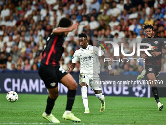 Vinicius Junior during UEFA Champions League match between Real Madrid and RB Leipzig at Estadio Santiago Bernabeu on September 14, 2022 in...