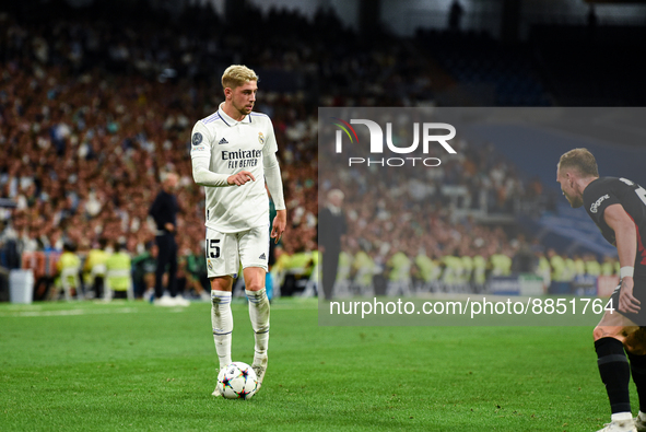 Federico Valverde during UEFA Champions League match between Real Madrid and RB Leipzig at Estadio Santiago Bernabeu on September 14, 2022 i...