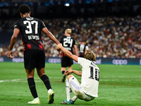 Abdou Diallo and Luka Modric during UEFA Champions League match between Real Madrid and RB Leipzig at Estadio Santiago Bernabeu on September...