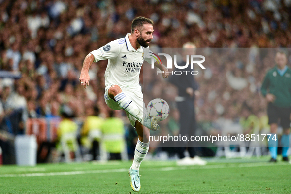 Daniel Carvajal during UEFA Champions League match between Real Madrid and RB Leipzig at Estadio Santiago Bernabeu on September 14, 2022 in...