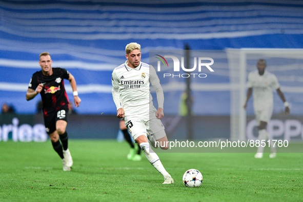 Federico Valverde during UEFA Champions League match between Real Madrid and RB Leipzig at Estadio Santiago Bernabeu on September 14, 2022 i...