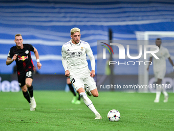 Federico Valverde during UEFA Champions League match between Real Madrid and RB Leipzig at Estadio Santiago Bernabeu on September 14, 2022 i...