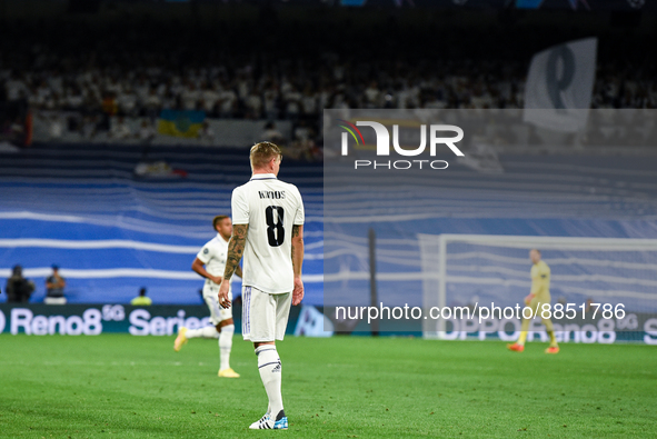 Toni Kroos during UEFA Champions League match between Real Madrid and RB Leipzig at Estadio Santiago Bernabeu on September 14, 2022 in Madri...