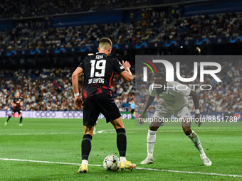 Andre Silva and Antonio Rudiger during UEFA Champions League match between Real Madrid and RB Leipzig at Estadio Santiago Bernabeu on Septem...