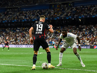 Andre Silva and Antonio Rudiger during UEFA Champions League match between Real Madrid and RB Leipzig at Estadio Santiago Bernabeu on Septem...