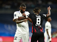 Antonio Rudiger and Amadou Haidara during UEFA Champions League match between Real Madrid and RB Leipzig at Estadio Santiago Bernabeu on Sep...