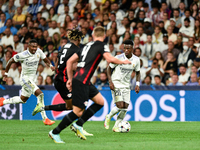 Vinicius Junior during UEFA Champions League match between Real Madrid and RB Leipzig at Estadio Santiago Bernabeu on September 14, 2022 in...