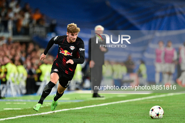 Timo Werner during UEFA Champions League match between Real Madrid and RB Leipzig at Estadio Santiago Bernabeu on September 14, 2022 in Madr...