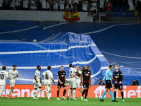 Federico Valverde, Antonio Rudiger, Rodrygo, Nacho, Vinicius Junior, Marco Asensio and Luka Modric celebrates a goal during UEFA Champions L...