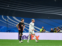 Federico Valverde celebrates a goal during UEFA Champions League match between Real Madrid and RB Leipzig at Estadio Santiago Bernabeu on Se...