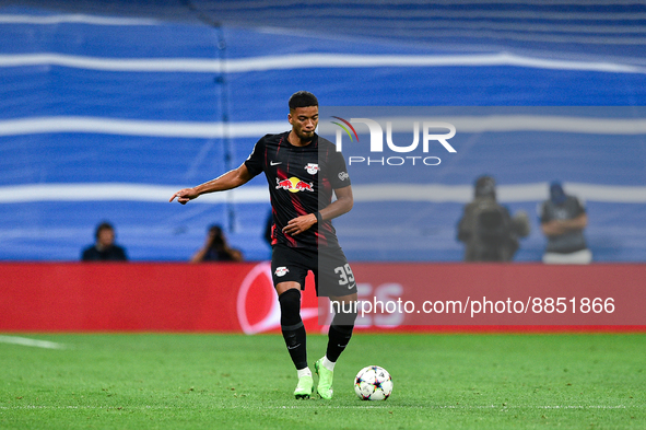 Benjamin Henrichs during UEFA Champions League match between Real Madrid and RB Leipzig at Estadio Santiago Bernabeu on September 14, 2022 i...