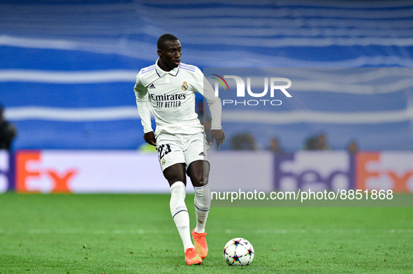 Ferland Mendy during UEFA Champions League match between Real Madrid and RB Leipzig at Estadio Santiago Bernabeu on September 14, 2022 in Ma...