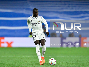 Ferland Mendy during UEFA Champions League match between Real Madrid and RB Leipzig at Estadio Santiago Bernabeu on September 14, 2022 in Ma...