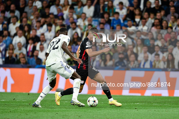 Andre Silva and Antonio Rudiger during UEFA Champions League match between Real Madrid and RB Leipzig at Estadio Santiago Bernabeu on Septem...