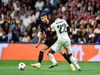 Andre Silva and Antonio Rudiger during UEFA Champions League match between Real Madrid and RB Leipzig at Estadio Santiago Bernabeu on Septem...