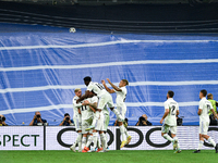 Federico Valverde, Marco Asensio, Aurelien Tchouameni, Mariano Diaz, Daniel Carvajal and Dani Ceballos celebrates a goal during UEFA Champio...