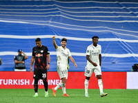 Marco Asensio celebrates a goal during UEFA Champions League match between Real Madrid and RB Leipzig at Estadio Santiago Bernabeu on Septem...